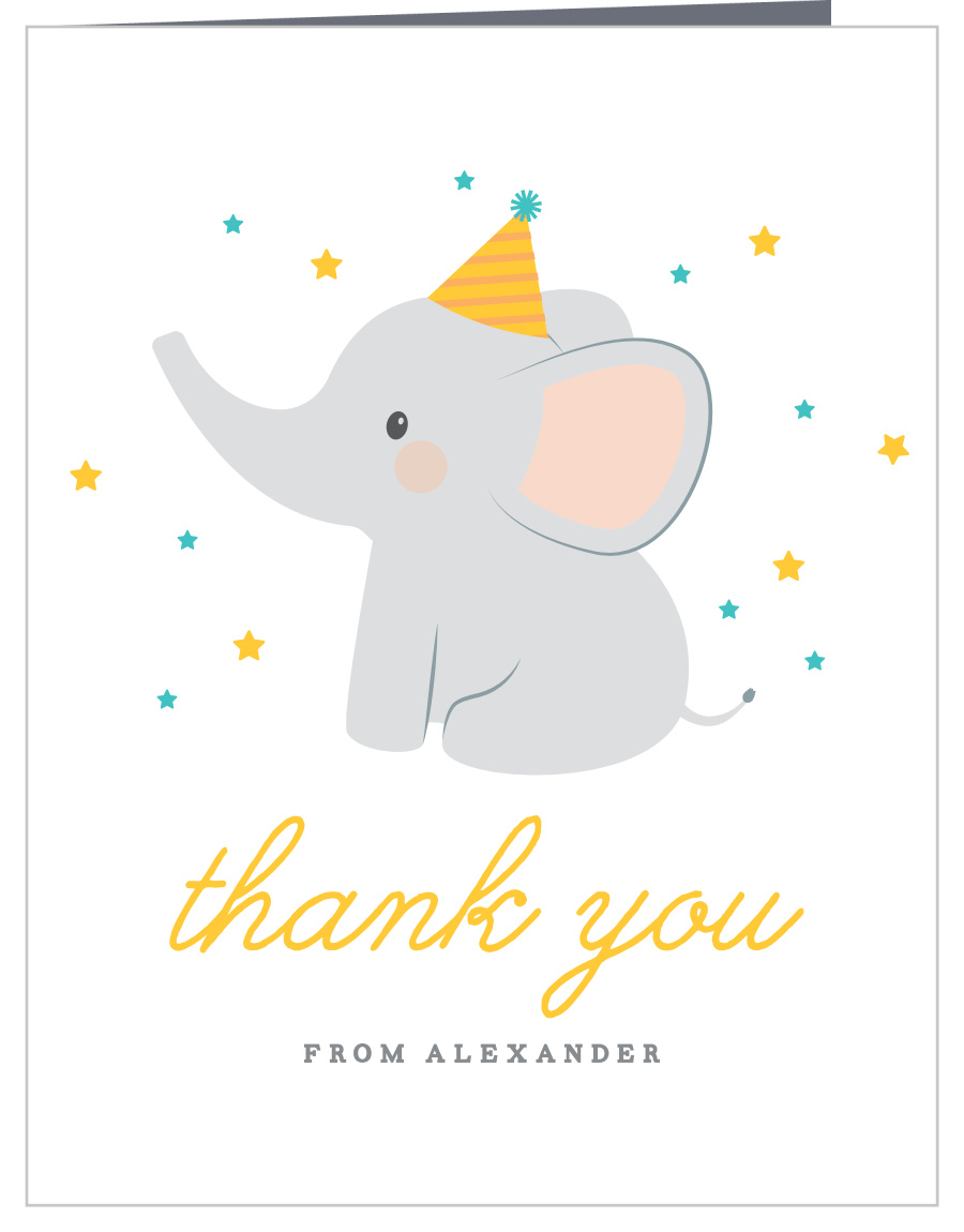 Party Elephant First Birthday Thank You Cards
