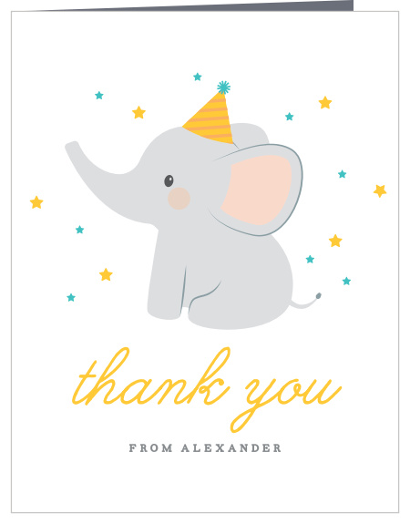 Send out our Party Elephant First Birthday Thank You Cards to your child's party guests to thank them for showing up!