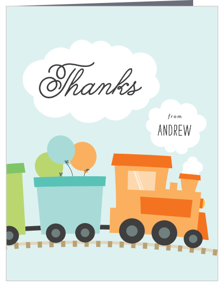 Let family and friends know how much you appreciated their presence at your little one's celebration with our Choo Choo Train First Birthday Thank You Cards.