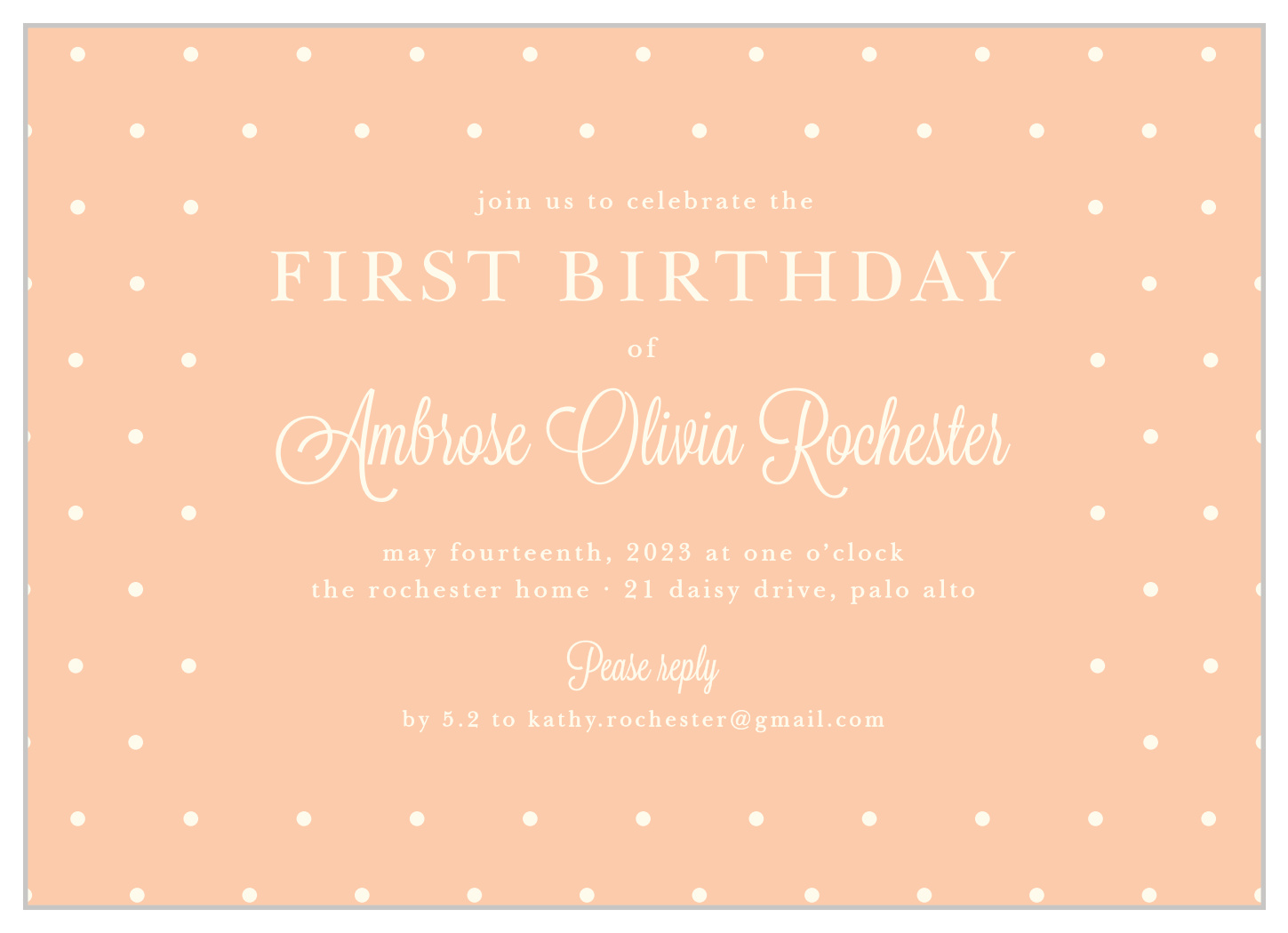 Simple Dots First Birthday Invitations