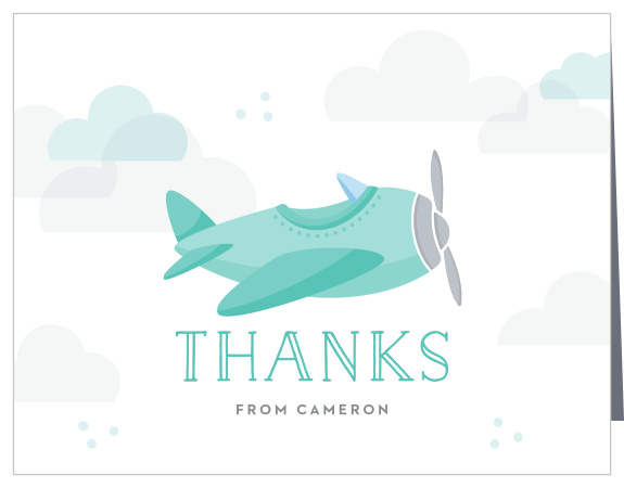 Thank everyone that supported your little one's big day with our Aerial Airplane First Birthday Thank You Cards.