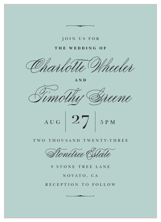 With our Vintage Elegance Wedding Invitations, your event's information shines on its own in a variety of fonts!