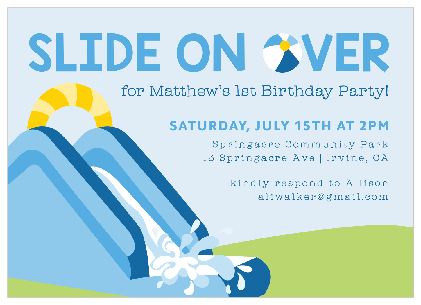 Water Slide Fun First Birthday Invitations
