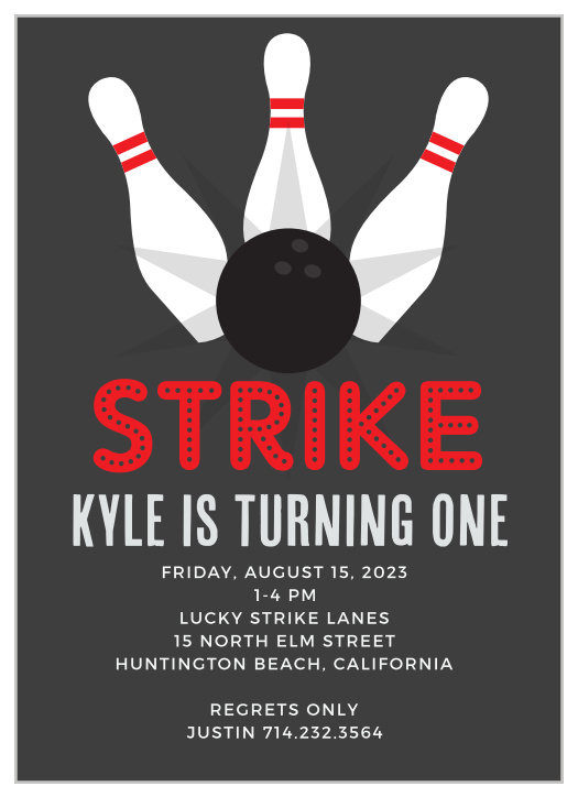 Have family and friends roll on over to celebrate your little one's special day with our Stunning Strike First Birthday Invitations.