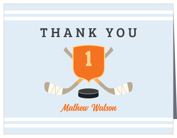Share every sweet word of your appreciation with the modern styling of our Hockey Star First Birthday Party Thank You Cards.