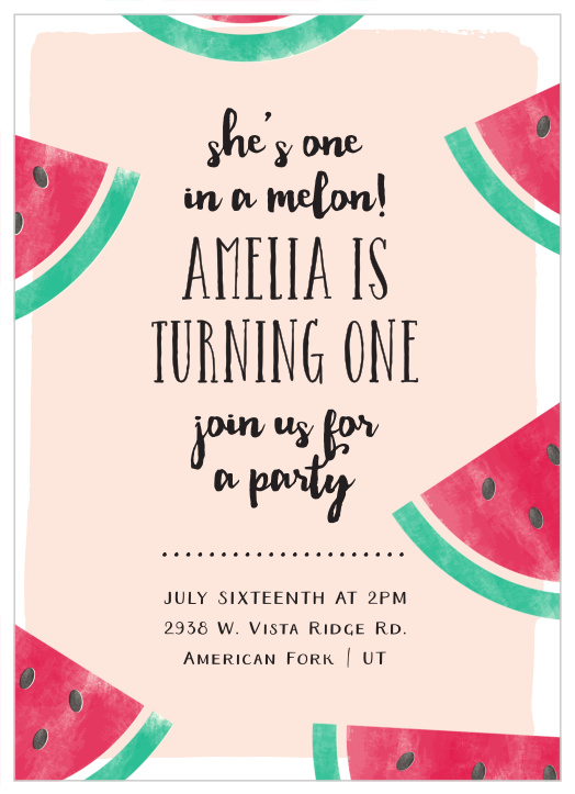 Our Watermelon Slice First Birthday Invitations gather close friends and family together to celebrate your little one's special day.