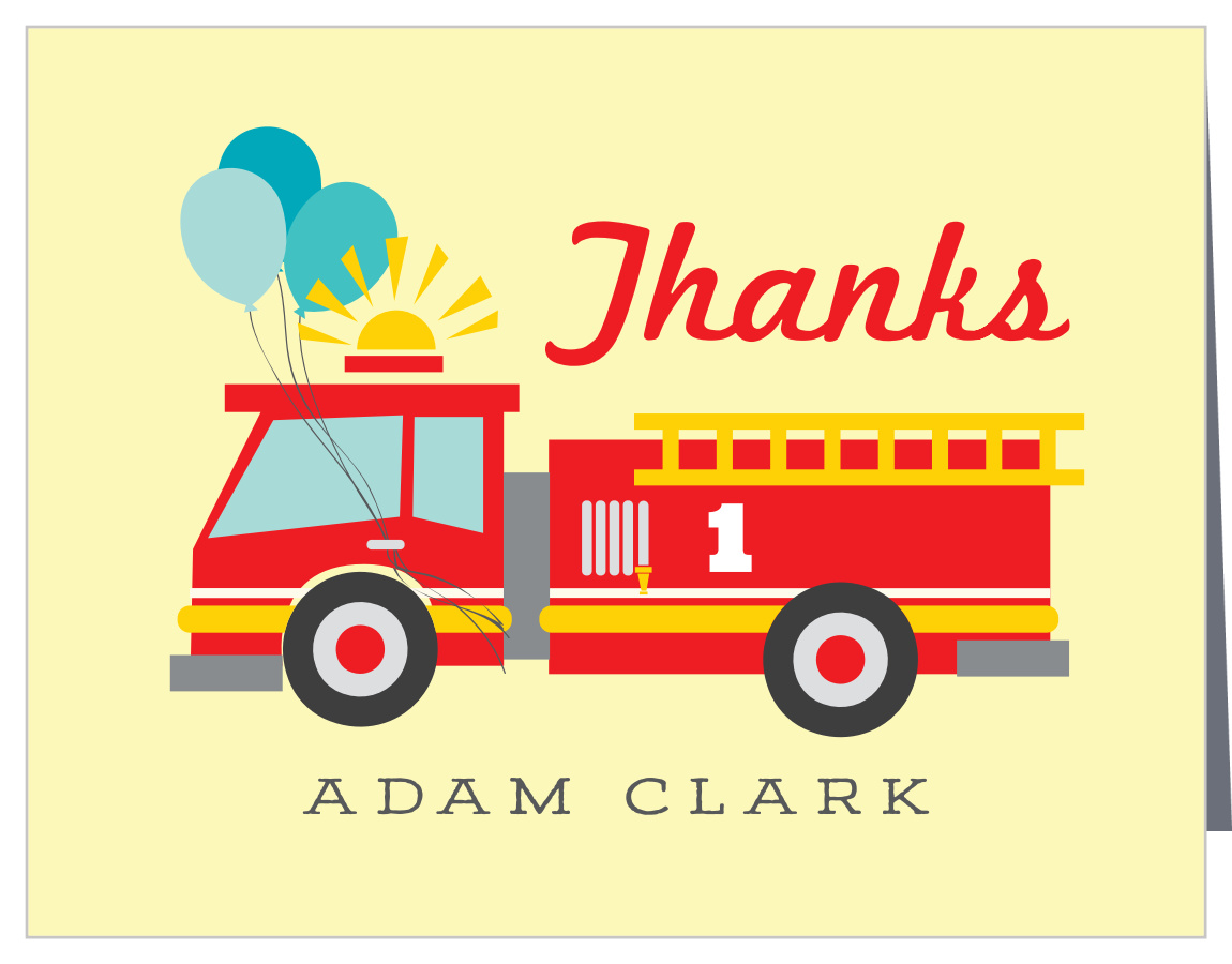 Little Fire Truck First Birthday Thank You Cards