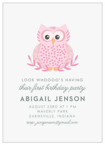 Your party is guaranteed to be an absolute hoot with our Little Owl First Birthday Party Invitations.