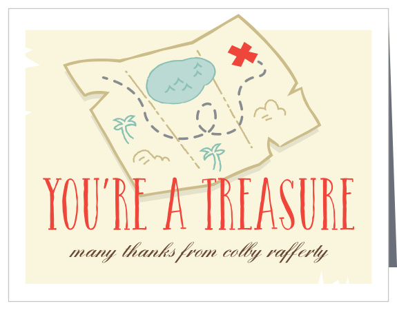 Let yer mateys know how much you appreciated their support on your little pirate's big day with our Treasure Hunt First Birthday Thank You Cards.