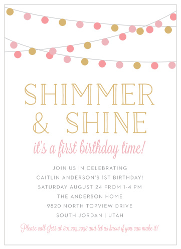 Your little one's special day is coming up, let family and friends know it's party time with our Shimmer & Shine First Birthday Invitations.
