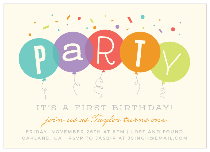 Get close family and friends ready to party for your little one's special day when you send out our Surprise Balloons First Birthday Invitations.