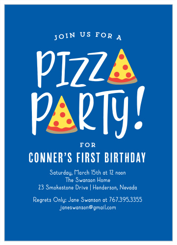 Pizza Party First Birthday Invitations