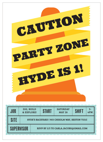 Get your guests ready for a blast with our Construction Cone First Birthday Invitations.