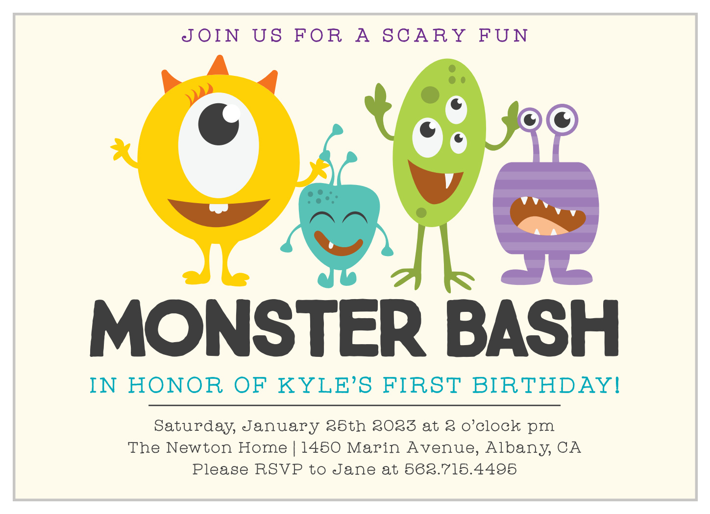 Cute Monsters First Birthday Invitations
