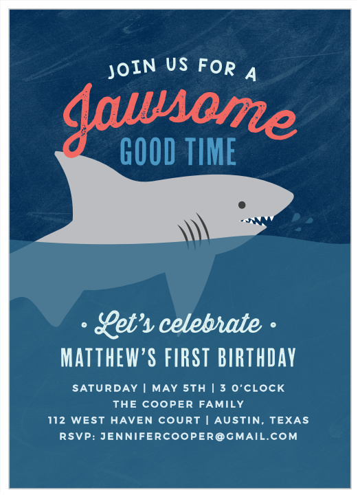 Your little one's special day is coming up, bring family and friends together to celebrate when you send out our Shark Week First Birthday Invitations.
