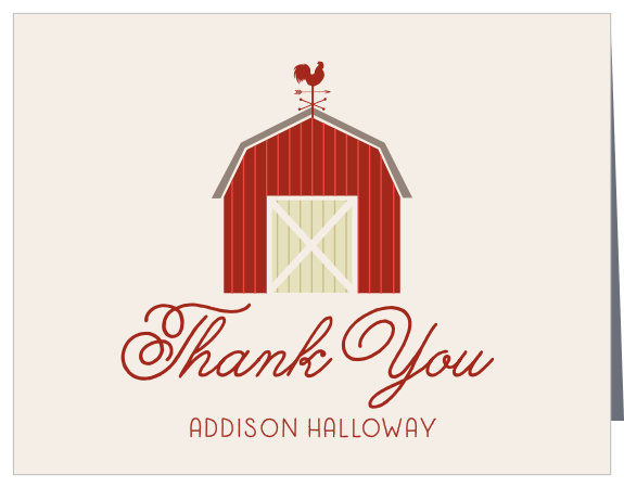Throw open the barn doors to reveal your personalized message of gratitude on our On the Farm First Birthday Party Thank You Cards.