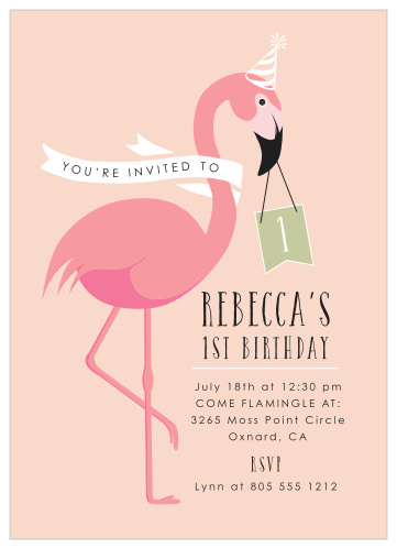 Flamingo Party First Birthday Invitations