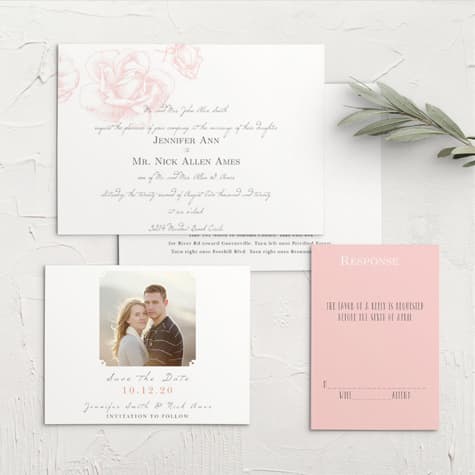Illustrated Rose Landscape Wedding Invitations