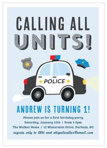 Little Police Car First Birthday Invitations