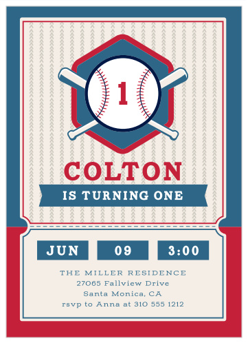 Your little one's special day is coming up, bring family and friends together to celebrate when you send out our Baseball Bats First Birthday Invitations.