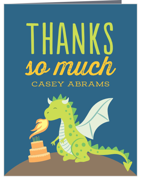 If your child had a great time at their birthday party, let their guests know how much fun it was with our Fired Up Dragon First Birthday Party Thank You Cards!