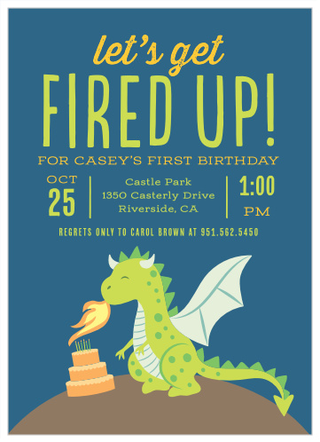 Fired Up Dragon First Birthday Invitations