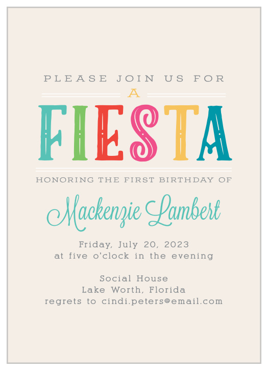 Get your guests ready for an incredible party with our Fun Fiesta First Birthday Invitations.