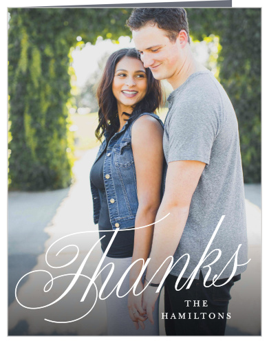 The presence and support of loved ones on your big day was very meaningful to you, show them your appreciation with our Calligraphic Slant Wedding Thank You Cards.