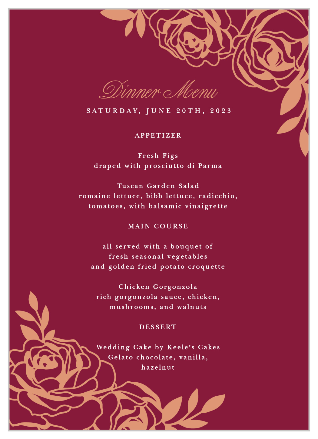 Rose Outline Wedding Menus