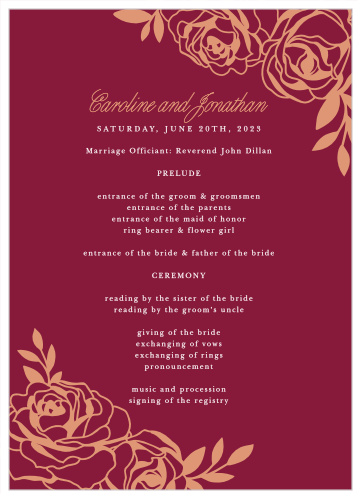 Rose Outline Wedding Programs
