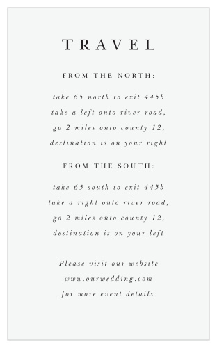 Family and friends will have no issue finding their way to your wedding venue with the help of our Classic Simplicity Direction Cards.