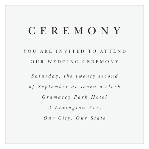 Our Classic Simplicity Ceremony Cards bring family and friends together to witness your union.