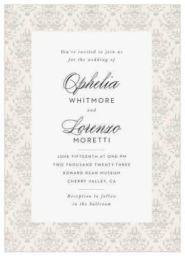 Bring family and friends together to attend your special day with our Damask Border Wedding Invitations.