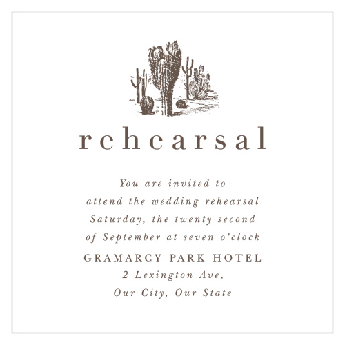 Our Desert Chic Rehearsal Cards gather friends and family together the night before your wedding to ensure everything goes smoothly.