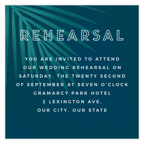 Invite your friends and family to your pre-wedding celebrations, with our tropical Retro Paradise Rehearsal Cards!