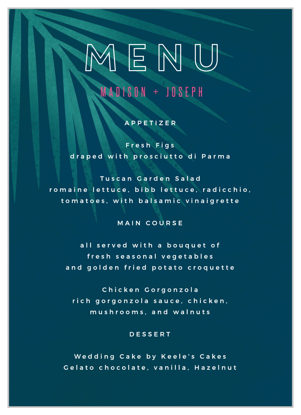 Retro Paradise Wedding Menus