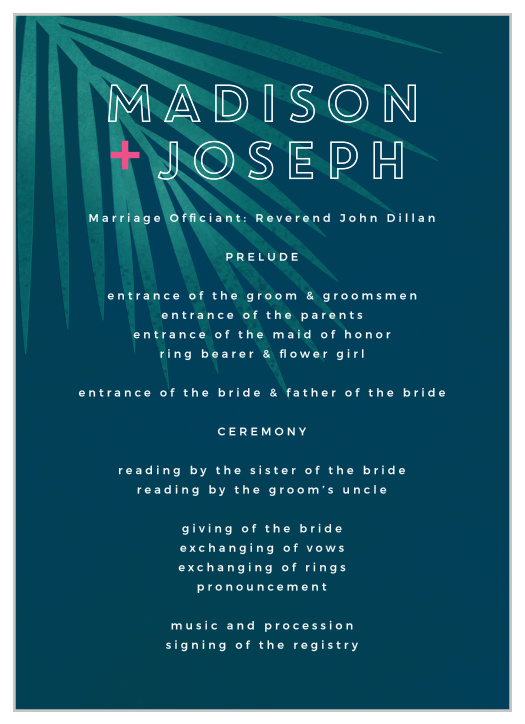 Our tropical Retro Paradise Wedding Programs are a unique design for keeping your guests in the loop!