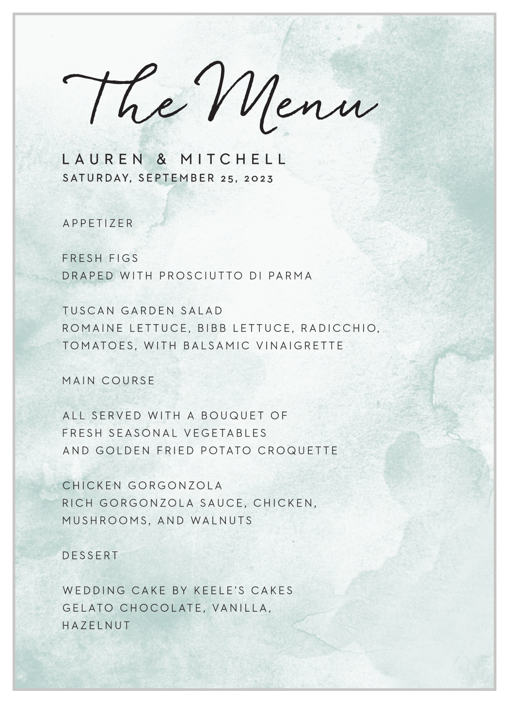 Watercolor Wash Wedding Menus by Basic Invite