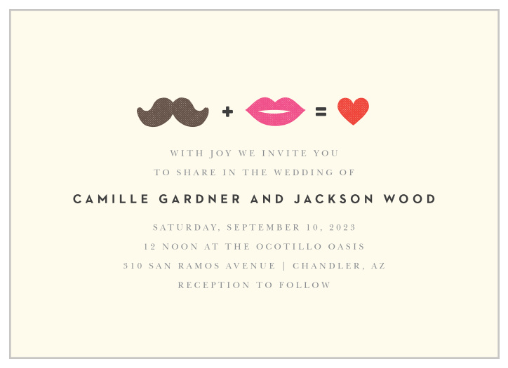 Like nothing you have ever seen, our Charming Mustache wedding invitations are the perfect invitation for the trendy bride and groom.