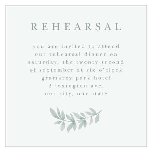 Our Flowing Ferns Rehearsal Cards bring family and friends together the night before your wedding to ensure everything goes smoothly.