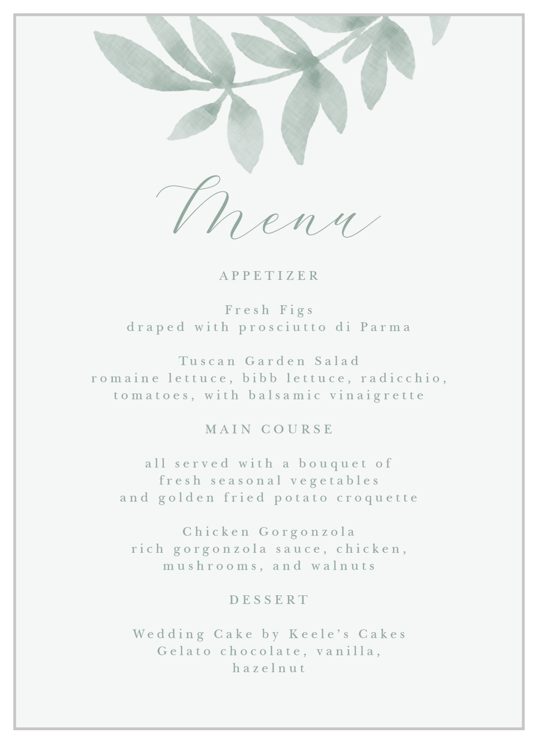 Flowing Ferns Wedding Menus by Basic Invite