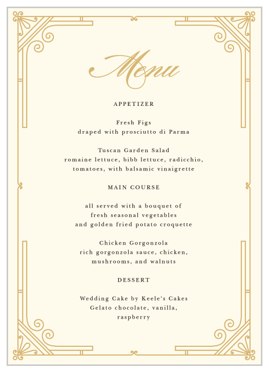 Impress your guests with our ornate Night Deco Wedding Menus!