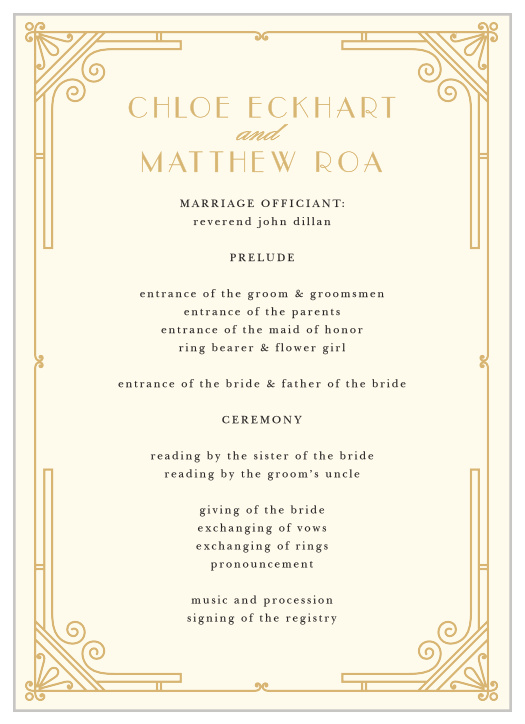 Provide our Night Deco Wedding Programs at your event for guests to follow along with your ceremony!