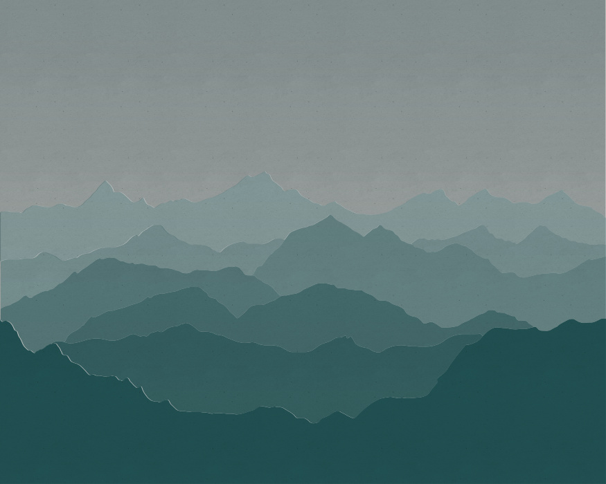 Transform your wall with the Paper Mountains Mural, a breathtaking depiction of rolling mountain peaks fading into a soft, misty horizon.