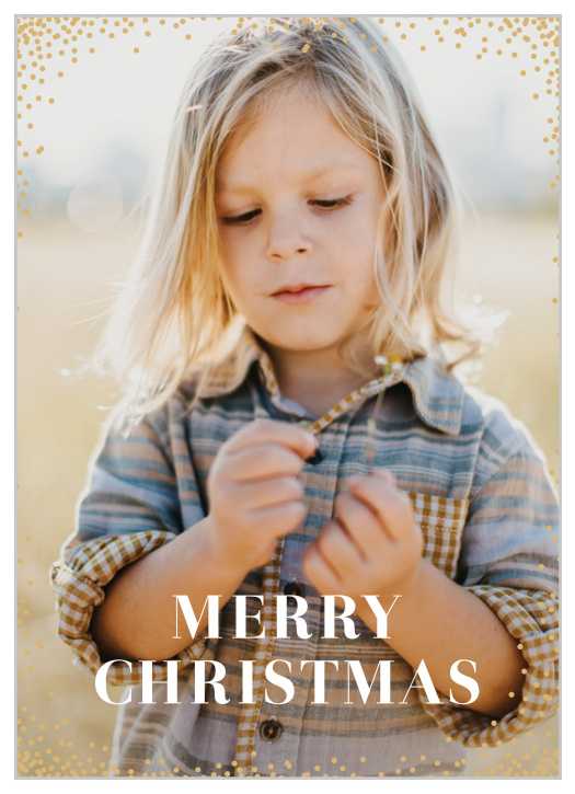 Our Shimmering Confetti Christmas Cards glitter and gleam in sparkling gold foil!