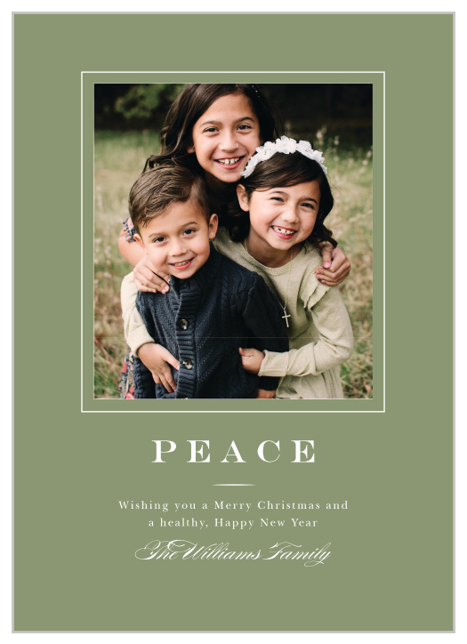Send your warmest holiday wishes to your loved ones with the simple elegance of our Peaceful Frame Christmas Cards!