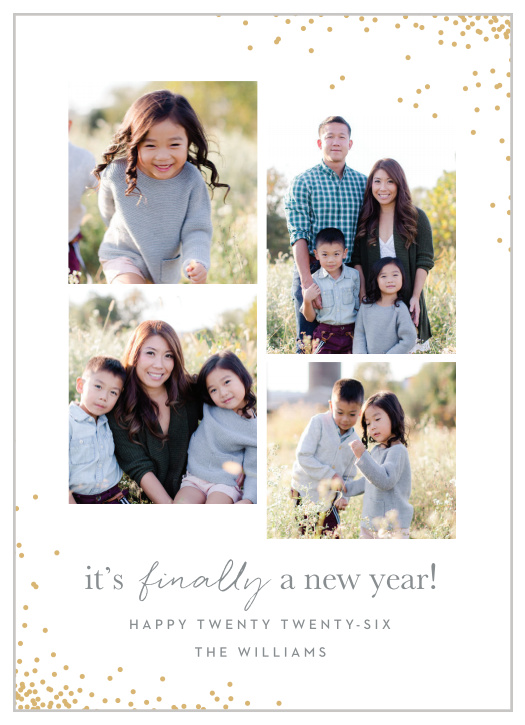 Our photo-strong Finally Here New Years Cards are the perfect mix of elegant and celebratory!