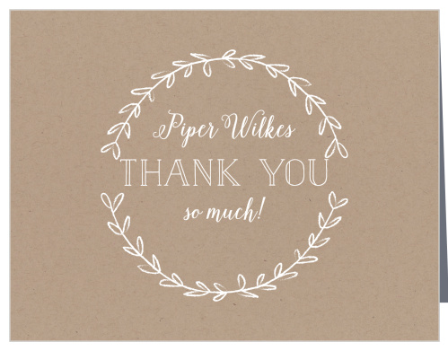 Simple laurels frame your text on the Rustic Laurel Baby Shower Thank You Cards.