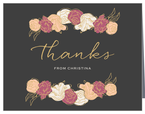 Stunning, multi-colored, rose blooms with gold foiled accents adorn the Shining Blooms Baby Shower Thank You Cards.