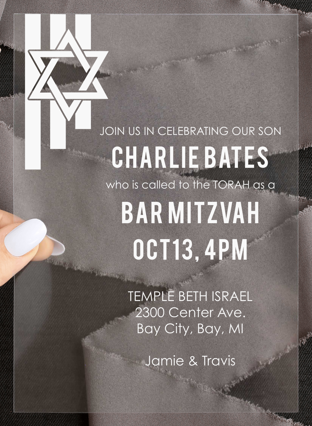 Hanging Banners Clear Bar Mitzvah Invitations